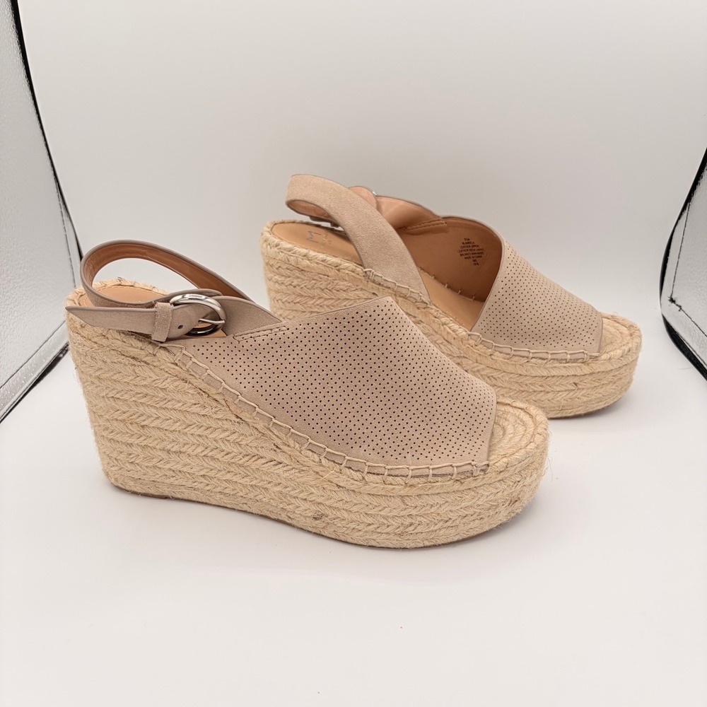 Marc Fisher Mandela Wedge Size 9.5 Boho Tan Suede Espadrille Platform Sandals